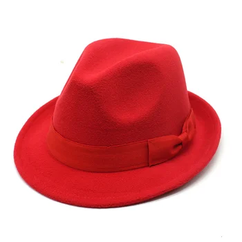 Yeni Yün Kadın Erkek Fedora Şapka Kış Sonbahar Zarif Bayan Gangster Fötr Keçe Homburg Kilise Caz Şapka 55 - 58CM ayarlanabilir
