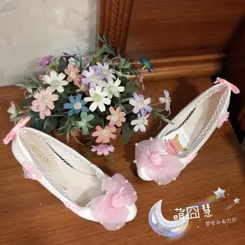Japon tatlı lolita ayakkabı vintage sevimli çilek dantel prenses kawaii ayakkabı yuvarlak kafa ince topuk kadın ayakkabı loli cosplay