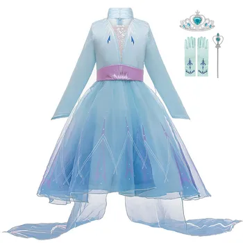 Elsa Elbiseler Kızlar İçin Prenses Parti Elsa Kostüm Kar Kraliçesi 2 Cosplay Elza Elbise Çocuk Cadılar Bayramı parti giysileri 4-12 yıl