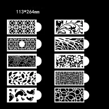 10 adet Kamışı Asma Çiçek Totem Stencil DIY Kek Surround Krem Baskı Şablon Karalama Defteri Boyama Kabartma Dekor 26.4 * 11.3 cm