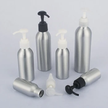 100 adet / grup cilt bakımı ambalaj 100ml alüminyum losyon şişesi yuvarlak beyaz / siyah / şeffaf pompa