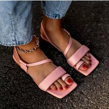 37-42 Moda Yeni kadın Sandalet Eğlence Slip-on Yaz plaj ayakkabısı Kadın Şeker Renk Geri Kayış Artı Boyutu Düz kadın ayakkabıları
