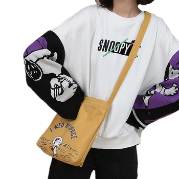 Kawaii Anime askılı çanta Karikatür Snoopyed Tuval Omuz Crossbody Çanta Moda Bayanlar Rahat Alışveriş Çantaları Kılıfı Tatil Hediyeler