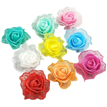 20 adet/grup yapay çiçek PE Köpük Dantel Gül Düğün Dekorasyon İçin DIY Parti El Yapımı Zanaat Aksesuarları Çelenk Çiçek Başları