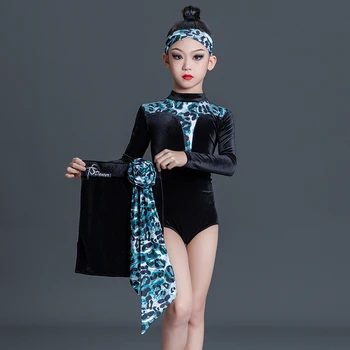 2022 Yeni Uzun Kollu Kadife Etek Takım Elbise Rumba Tango Chacha Samba Latin Dans Kostümleri Kızlar İçin Performans Giyim DN13529