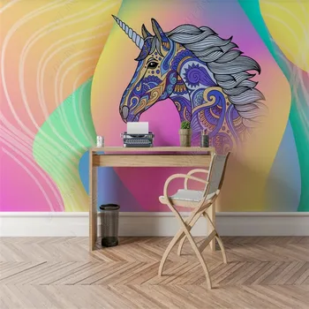Özel duvar kağıdı Moda Lazer Degrade Renk Unicorn Ev Dekor Duvar yatak odası dekoru Duvar Kağıdı Papel De Parede