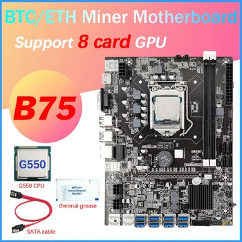 B75 8 Kart BTC Madencilik Anakart + G550 CPU + Termal Gres + SATA Kablosu 8XUSB3. 0 (PCIE 1X) GPU Yuvası LGA1155 DDR3 RAM MSATA