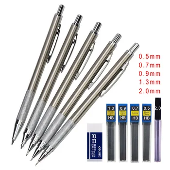 0.5 0.7 0.9 1.3 2.0 mm mekanik kurşun kalem seti Tam Metal Sanat Çizim Boyama Otomatik Kalem Uçları ile Ofis Okul Malzemeleri