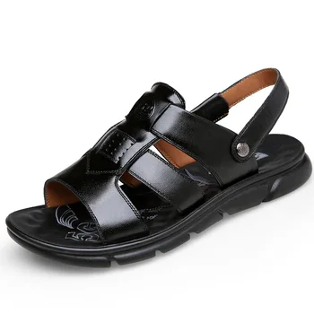 Düz Renk Deri Erkek Sandalet Moda Yaz Ayakkabı yeni Erkek Rahat Rahat Açık Ayak Erkek için Yumuşak Beach Ayakkabı Sandalet 