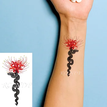Su geçirmez Geçici Dövme Etiket Renk Manjusaka Çiçek Yılan Hayvan Vücut Sanatı Flaş Dövme Sahte Dövme Çocuklar Erkekler Kadınlar için