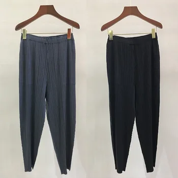 Pantolon kadınlar için Bahar Miyake issey Miyake Pilili Moda Yüksek Sokak Katı Gevşek Büyük Boy Sıkı bel harem pantolon Ayak Bileği Uzunlukta Pantolon