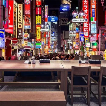 Japon Şehir Sokak Gece Görünümü Izakaya Kültürel Arka Plan duvar kağıdı 3D Suşi Restoran Endüstriyel Dekor Duvar Kağıdı 3D