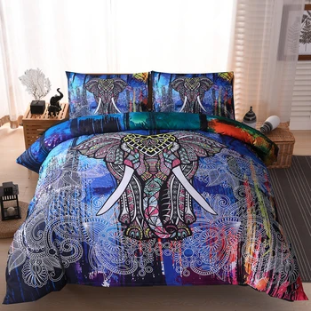 12 Renk Fil Baskılı Polyester Nevresim yatak örtüsü seti İçerir Nevresim Yastık Kılıfı Olmadan Levha Dolgu Olmadan