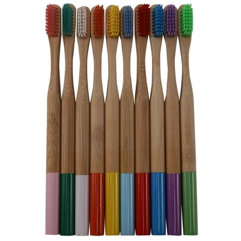 10-Pack Bambu Diş Fırçası Orta Kıllar Biyobozunur Plastik İçermeyen Diş Fırçaları Silindirik Düşük Karbonlu Eko Bambu Saplı Fırça