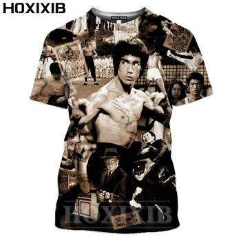 HOXIXIB Erkekler T Gömlek Moda 3D Baskı Bruce Lee Tişört Kadın Tees Çin Kongfu Kanat Chun Boks Klasik Film Çalışır O Boyun Tops