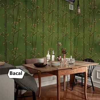 Yeşil Yağlıboya çiçekli duvar kağıdı Fransız Retro Duvar Kağıdı Yatak Odası Oturma Odası Duvar Kağıdı TV Özel Duvar Duvar Dekorasyonu
