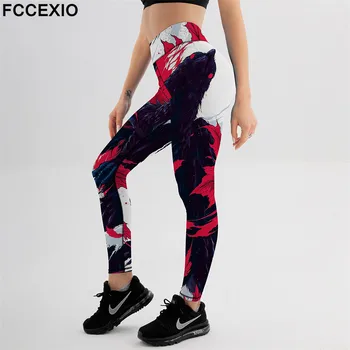 FCCEXIO koşu pantolonları Kadın Hayvan Saç 3D Baskı Yüksek Kaliteli Tayt Moda Elastik Pantolon Spor Spor Salonu Leggins