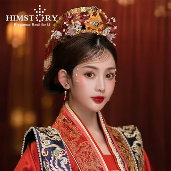 Hımstory Ming Hanedanı İmparatoriçe Düğün Saç Tiara Püskül Emaye Işi Phoenix Taç Gelin Hanfu Saç Aksesuarı