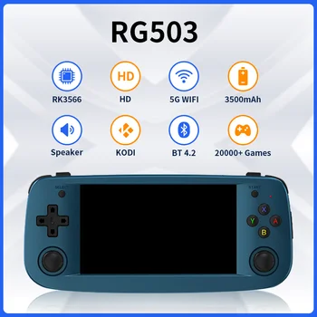 Anbernıc RG503 elde kullanılır oyun konsolu 4.95 İnç OLED Ekran Taşınabilir Retro video oyunu Oyuncu ile 20,000 + Oyunları Linux Sistemi WİFİ