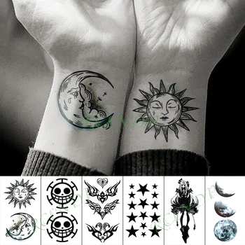 Su geçirmez Geçici Dövme Etiket Güneş Ay insan yüzü sahte dövme el kol ayak flaş dövme çocuk kız erkek kadın