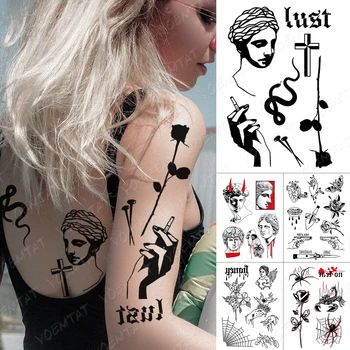 Su geçirmez Geçici Dövme Etiket Yılan Tırnak Gül Çapraz Eski Okul Flaş Dövmeler Örümcek Melek Vücut Sanatı Kol Sahte Dövme Kadın