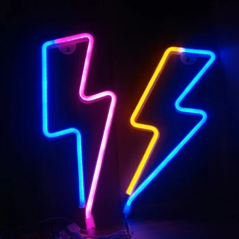 Çok renkli LED Neon lamba yıldırım işareti Gece Lambası duvar Dekorasyon USB Neon ışık burcu yatak odası Ev Partisi Dekoru Süsler