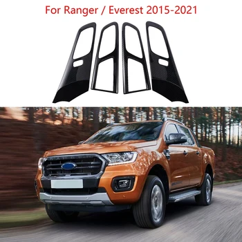 Karbon Fiber İç Kapı Kolu Paneli Şerit krom çerçeve Trim için Ford Ranger / Everest 2015-2021 Aksesuarları