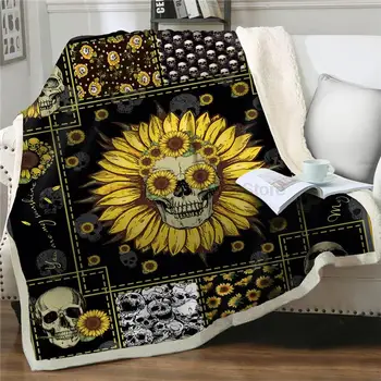 3D floral Gedruckt Decke Werfen Weiche schädel Gedruckt Bettdecke Geschenk einfach waschen Home Textilien Plüsch Sherpa Decke Co