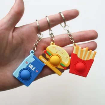 7 Paket Mini Pop Basit Gamze Anahtarlık stres oyuncakları İtme Kabarcık Pops Stres Giderici Duyusal El Oyuncak Çörek Hamburger Cips Hediye
