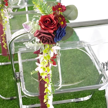Yapay Düğün Çiçekleri Beyaz Koridor Sandalye Süslemeleri kilise sandalyesi Tezgah Pew Yaylar Kurdele ile Düğün Töreni için Parti ev