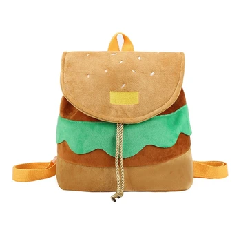 Büyük Kapasiteli Peluş Sırt Çantaları Güzel Karikatür hamburger sırt çantası İpli okul çantası Seyahat öğrenciler için sırt çantası